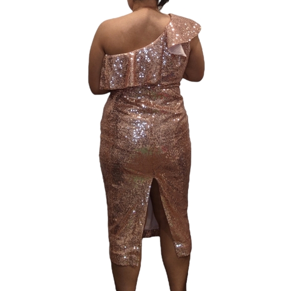 Brand New Bloomingdale's Rachel Zoe One Shoulder Ruffle Sequin Pink Dress Size 6 - Picture 6 of 16